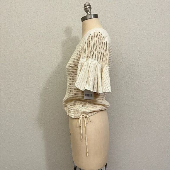 NWT FREE PEOPLE Babes Only Sweater Tee Sheer Open Weave in Cream - Picture 8 of 16